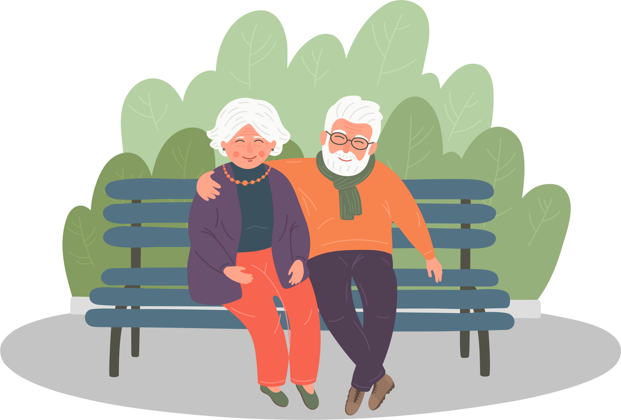 Seniors are sitting on a park bench